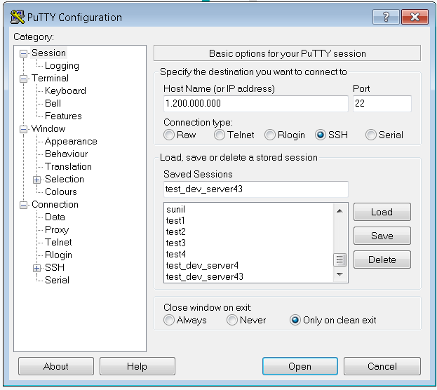 Putty - Login to the server